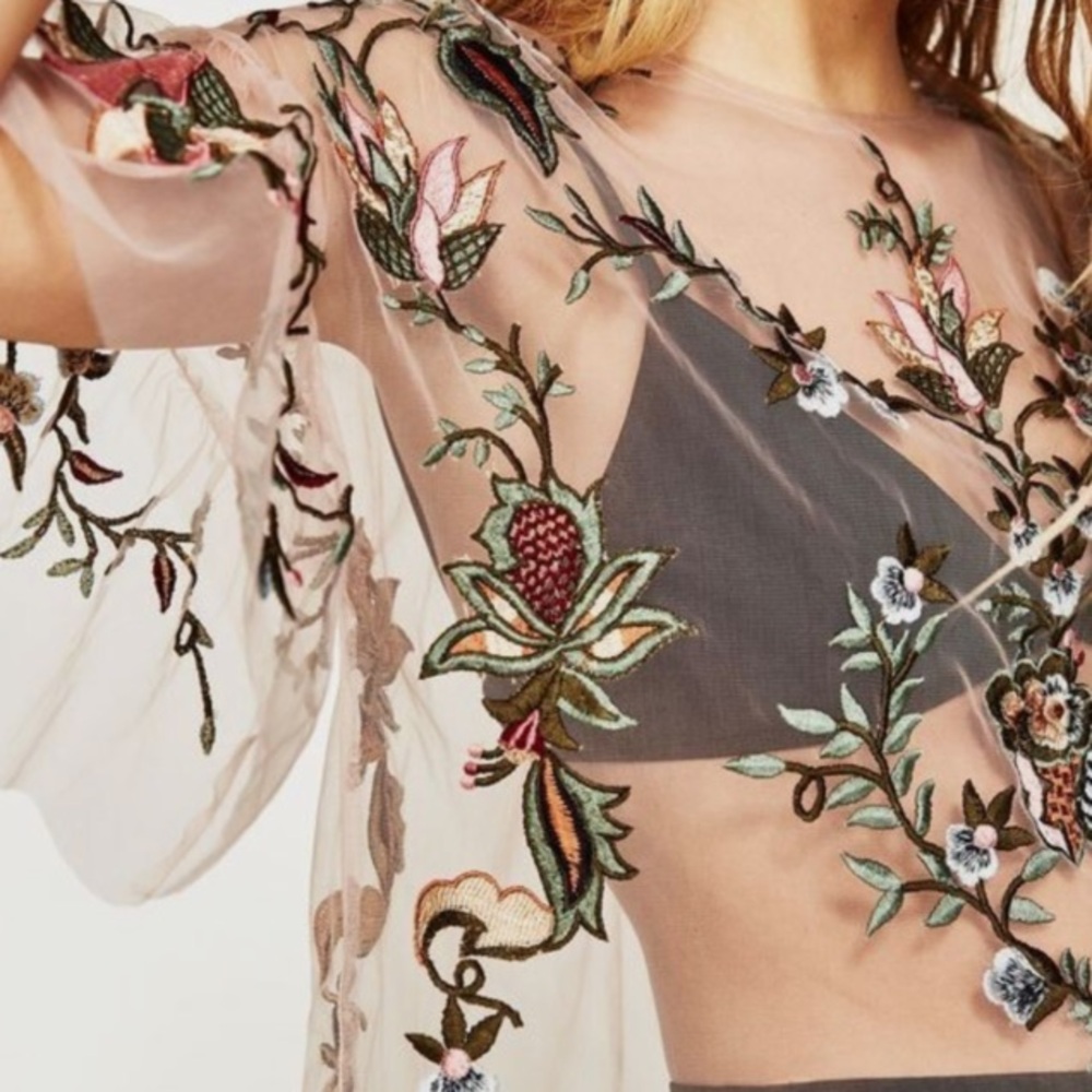 Zara Embroidered Sheer Floral Top